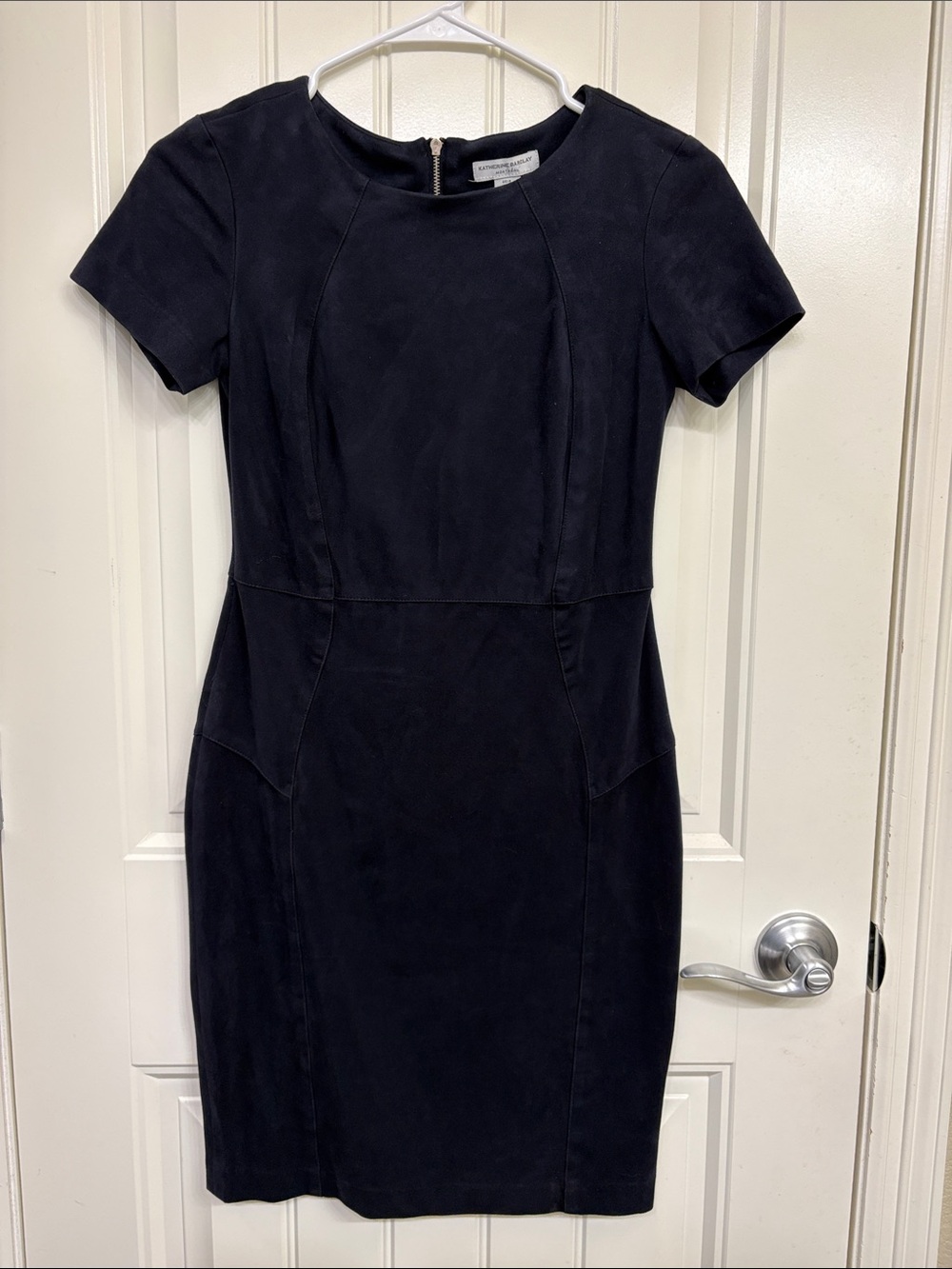 Katherine Barclay Navy Suede Short-Sleeve Sheath Dress